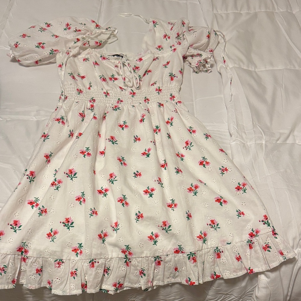 Floral White Dress with Pink and Red Accents